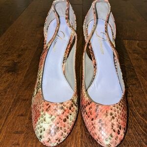 Delman Snake Skin Pumps 7 1/2 M Multi Color Leather High Heel Stiletto Exotic